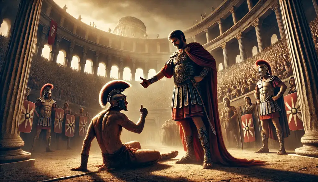 la famosa señal del pulgar en los combates de gladiadores